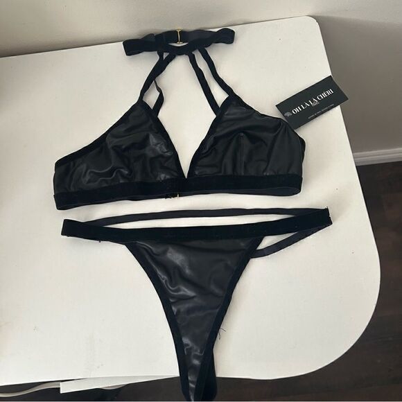 NWT OH LA LA CHERI NORDSTROM FAUX LEATHER STRAPPY SET S/M - Picture 2 of 6
